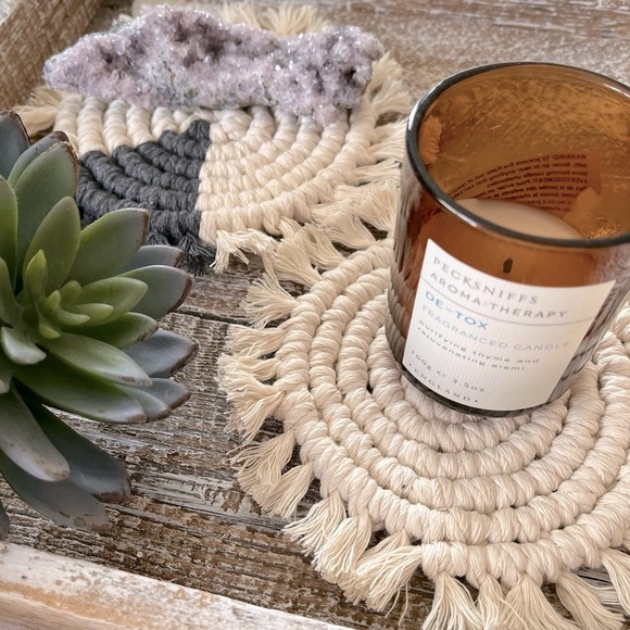 Coffee Table Decor Candle Coffee‎ Cup Coaster Hand Made Macrame Round Fringe New - Picture 1 of 7